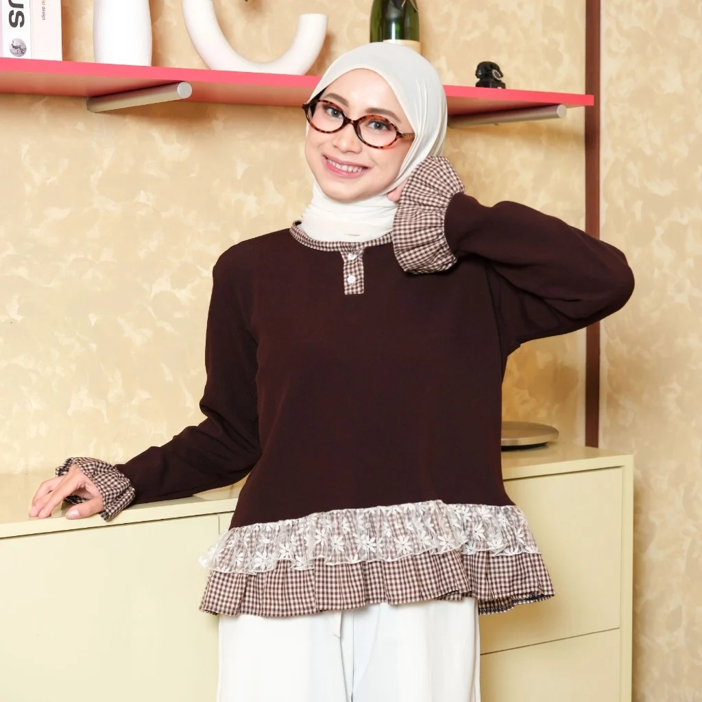 Mybamus X Listy Septia - Nira Blouse Knit Tartan Umpak Kekinian