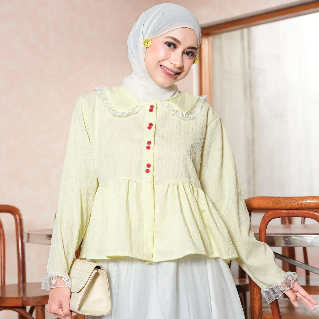 Mybamus X Nabilabyaaa - Biyaa Poplin Blouse Atasan Wanita Lengan Panjang Renda Collar